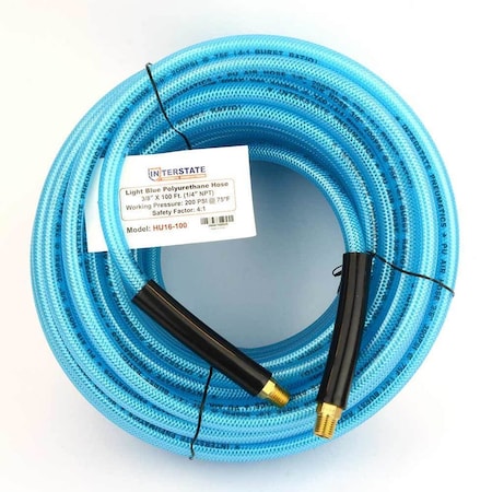 INTERSTATE PNEUMATICS Light Blue Polyurethane (PU) Hose 3/8 Inch x 100 feet 200 PSI HU16-100